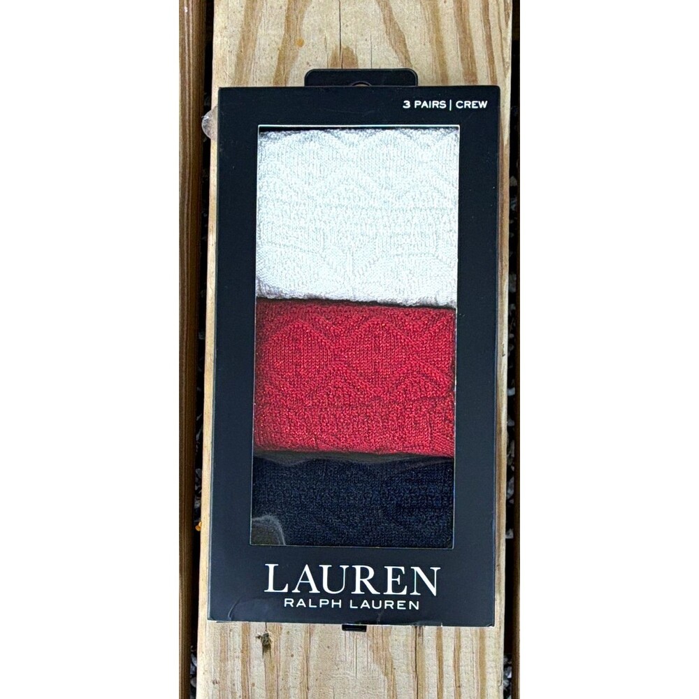 Lauren Ralph Lauren Women's Textured Crew Socks 3 Pairs Multicolor One Size NIB